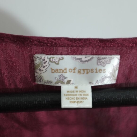 Band of Gypsies Burgundy Satin Wrap Blouse with Flutter Sleeves Size M - Picture 6 of 11